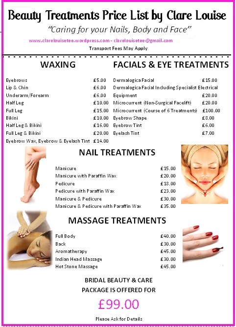 Beauty Treatments Price List